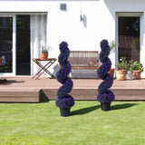 Garvee Set de 2 Árboles Topiarios Artificiales de Boj en Espiral con Maceta para Exterior 120cm Púrpura