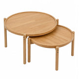 Garvee Mesas de Centro Redondas Anidables de Madera con Estructura Metalica Ahorra Espacio Dos Unidades, Color Madera Natural