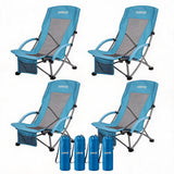 Garvee Set de 4 Sillas de Playa Plegables Bajas de Hierro con Respaldo Alto y Portavasos Azul - Azul