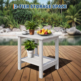 Garvee Pack de 2 Mesas Auxiliares de Exterior de HDPE con 2 Niveles Resistentes al Clima Blanco