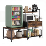 Garvee Isla Auxiliar de Cocina Movil de Madera y Metal Resistente con Cajones y Soporte para Microondas, 91 cm Marron Oscuro