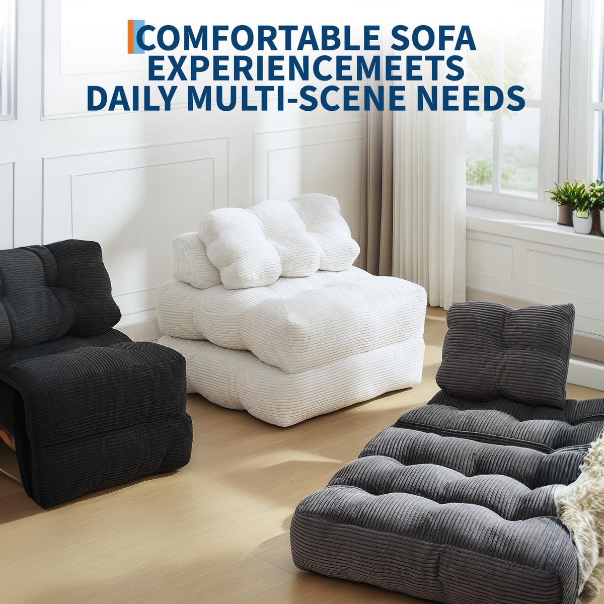 Garvee Sofá Cama Plegable Reclinable Otomana Multifuncional Compacto Versátil para Espacios Pequeños Color Neutro Beige