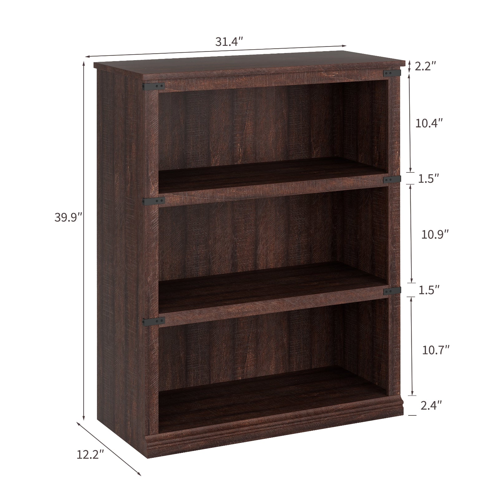 Garvee Librería de 3 Niveles con Gran Capacidad y Diseño Colonial para Organización en Salón u Oficina 80x32x171cm Marrón Rojizo