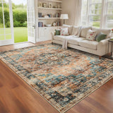 Garvee Alfombra Lavable Efecto Cachemira con Base TPR Estilo Persa para Salón 120x170cm Verde y Marrón