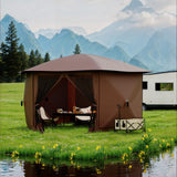 Garvee Gazebo Hexagonal Portátil de 6 Lados para Exterior Techo Removible Mosquitera y Cortinas Corta-Viento Resistente a Intemperie 3.3m Beige y Caqui