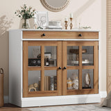 Garvee Aparador Moderno de 90cm con Puertas de Vidrio y Cajón Estante Ajustable Gran Capacidad para Salón o Comedor Blanco y Roble