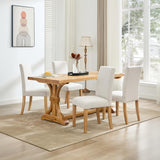 Garvee Sillas de Comedor Set de 4 Tapizadas en Lino con Patas de Madera Maciza Respaldo Ergonómico Asiento 50 cm Beige - Beige