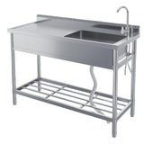 Garvee Fregadero Industrial Independiente de Acero Inoxidable 1 Seno con Grifo y Mangueras Capacidad Ampliada para Cocina y Restaurante 119x50x94cm - 