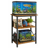 Garvee Soporte Resistente para Acuario de Metal y Madera con Tres Niveles de Almacenamiento y Pies Ajustables, Marron