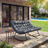 Garvee Silla Mecedora Papasan Doble para 2 Personas de Exterior e Interior Sillón de Ratán con Cojín Grueso Extraíble y Estructura de Acero Gris Oscuro - Gris Oscuro