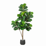 Garvee Árbol Artificial Ficus Lyrata de PE de 150cm con Maceta Negra y Piedras Decorativas para Interior