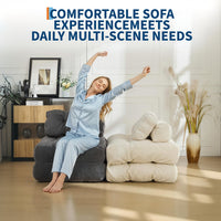 Garvee Sofá Cama Plegable Individual de Pana con Espuma Triturada, Reposacabezas Ajustable y Soporte Lumbar, Funda Lavable, para Sala y Dormitorio, Gris Oscuro