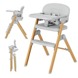 Garvee Trona Evolutiva Ligera para Bebé de PP y Aluminio Asiento de PU Fácil de Limpiar Patas Efecto Madera Gris Claro