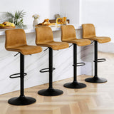 Garvee Juego de 4 Taburetes de Bar Giratorios de Hierro y PU, Altura Ajustable 61-81cm, Marrón, Respaldo Alto Reposapiés Metal para Cocina Isla y Barra - Marrón