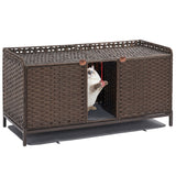 Garvee Mueble Doble Oculto de PE y Metal para Arenero de Gatos con Habitaciones y Ganchos en S 120x50x61cm Marrón