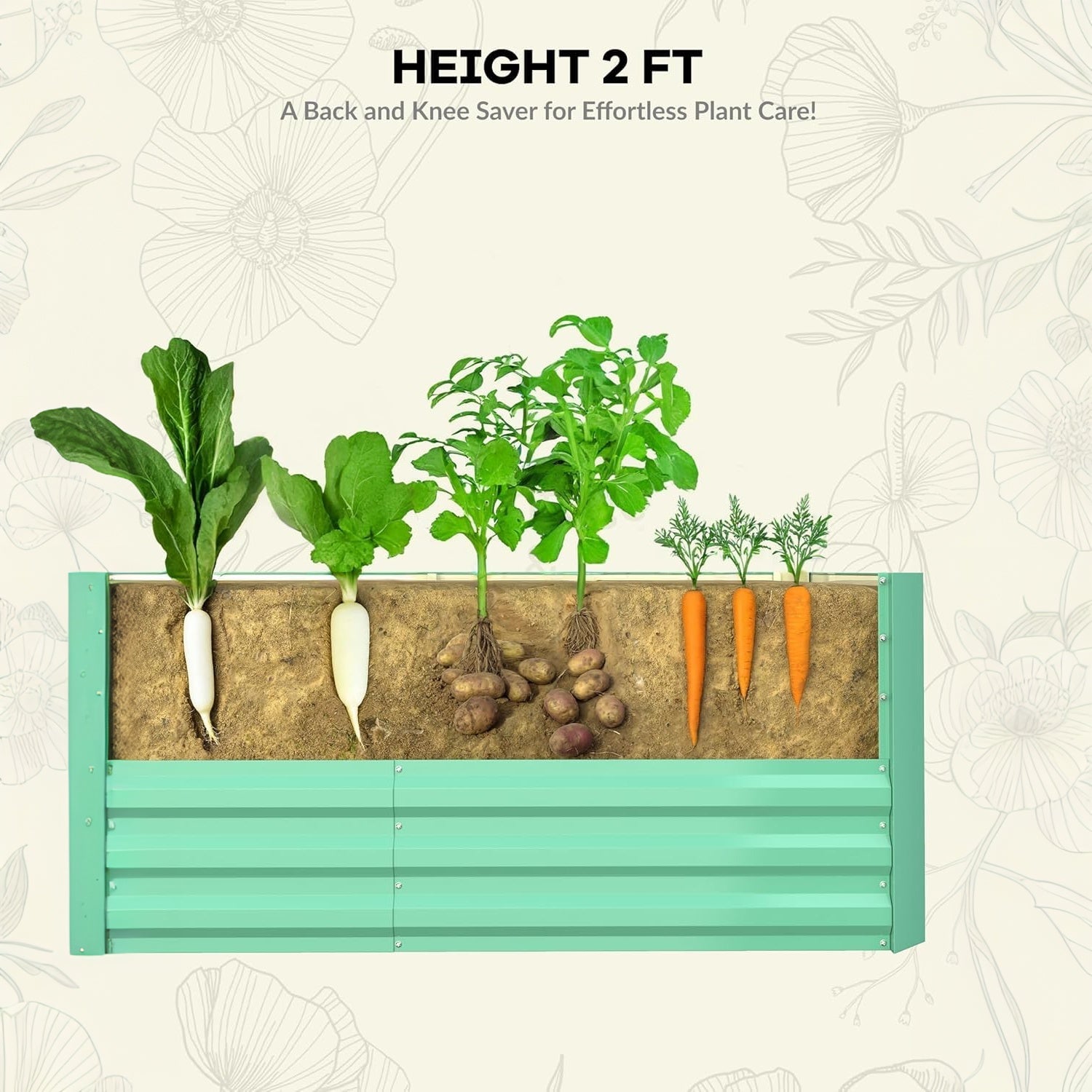 Garvee Juego de 2 Cajas de Jardín Elevadas Galvanizadas 244 × 122 × 61 cm, Metal Duradero, Altura 61 cm, Resistentes al Óxido, Fácil Ensamblaje, Ideal para Flores y Verduras