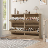 Garvee Armario Zapatero de Madera con 4 Cajones Abatibles Estantes Ajustables Diseño Ondulado Moderno Organizador Independiente para Entrada Clásico Natural - Madera Natural