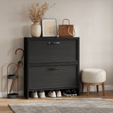 Garvee Zapatero Estrecho con 2 Cajones Abatibles Estante Ajustable y Sistema Antivuelco Negro en Relieve - Negro