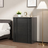 Garvee Mesita de Noche Moderna de MDF Diseño Compacto y Elegante con 4 Cajones y Tirador Vertical para Dormitorio o Entrada Negro Embosado