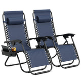 Garvee Set de 2 Sillas Zero Gravedad Reclinables y Plegables de Hierro para Patio con Bandeja Azul Marino - Azul Marino Tesla