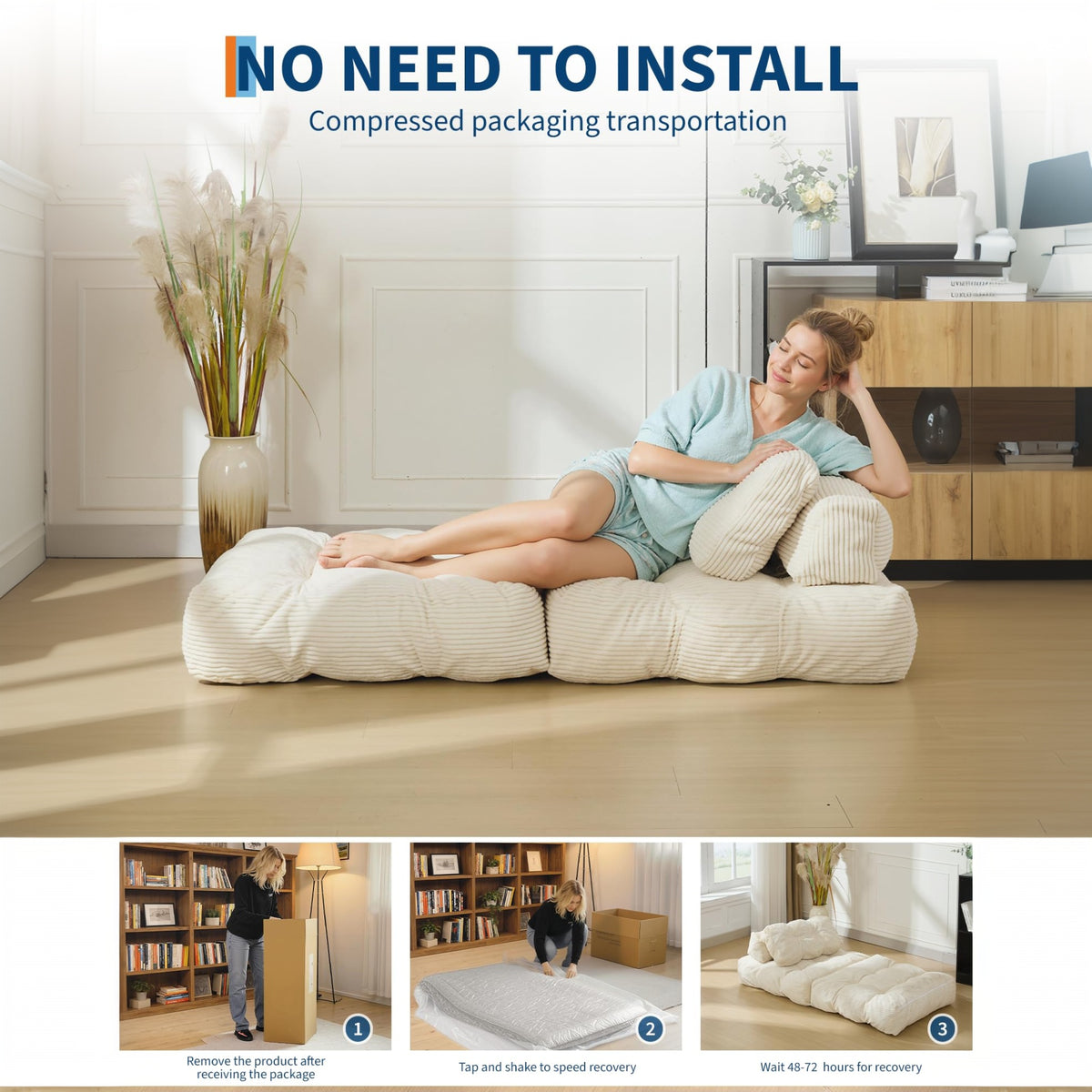 Garvee Sofá Cama Plegable Reclinable Otomana Multifuncional Compacto Versátil para Espacios Pequeños Color Neutro Beige