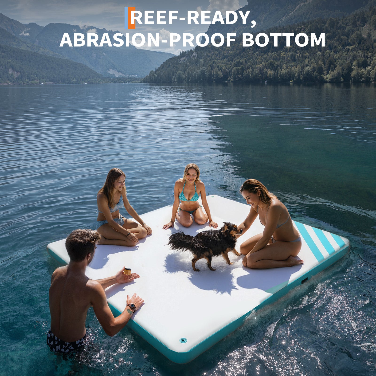 Garvee Plataforma Flotante Inflable para Agua con Superficie Antideslizante y Escalera Suave, PVC Resistente, Conectable para Piscina y Playa, Varias Medidas, Azul