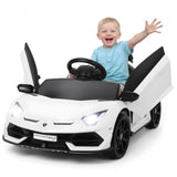 Garvee Coche Eléctrico Infantil 12V, Coche de Batería para Niños con Doble Motor, Puertas Hidráulicas, Mando a Distancia 2.4G y Luces LED, Blanco - Blanco