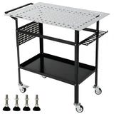 Garvee Mesa de Soldadura Movil en Acero al Carbono Resistente con Ruedas Tablero Perforado y Bandeja, 91x61 cm Negro - Negro
