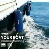Garvee Juego de 4 Defensas para Barcos de PVC Resistente Parachoques de Atranque HTM con Agujero Central Incluye Cuerdas y Bomba 25x71 cm Azul