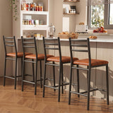 Garvee Juego de 4 Taburetes Altos de Bar de Hierro con Respaldo y Asiento Acolchado Estilo Industrial Marrón