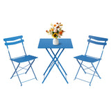 Garvee Conjunto Bistró de 3 Piezas de Hierro para Exterior Mesa Cuadrada y 2 Sillas para Balcón o Terraza Azul