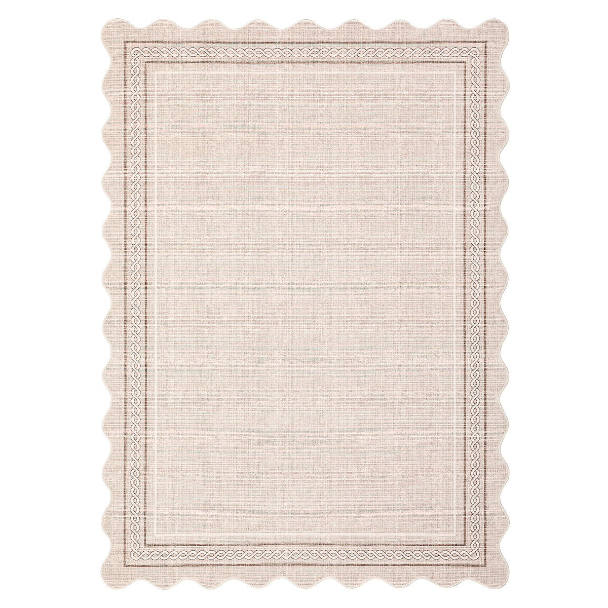 Garvee Alfombra Lavable con Diseño de Cuadros y Borde Ondulado, Terciopelo Perlado y Base Antideslizante, 80 x 150 cm, Beige