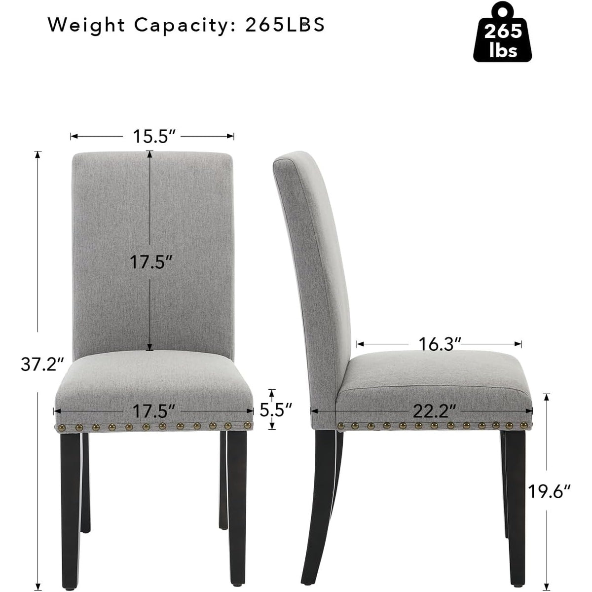 Garvee Juego de 4 Sillas de Comedor Parsons Tapizadas en Lino Gris con Tachuelas, Asiento Acolchado y Patas de Madera de Caucho, para Cocina y Restaurante