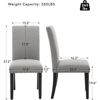 Garvee Juego de 4 Sillas de Comedor Parsons Tapizadas en Lino Gris con Tachuelas, Asiento Acolchado y Patas de Madera de Caucho, para Cocina y Restaurante