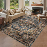 Garvee Alfombra Lavable Efecto Cachemira con Base TPR Estilo Persa Antideslizante para Pasillo 80x150cm Azul y Marrón