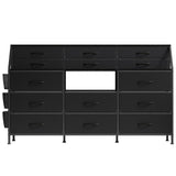 Garvee Cómoda Ancha de MDF y PB con 14 Cajones de Tela Estructura Metálica para Dormitorio 140x30x90cm Negro