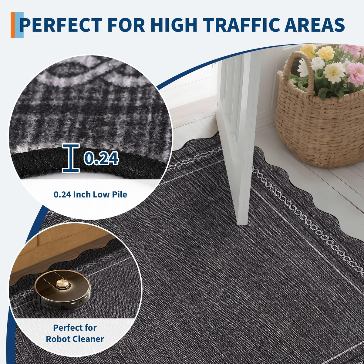Garvee Alfombra Lavable Antideslizante Estilo Suave Terciopelo Fácil de Limpiar para Salón Dormitorio y Comedor 160x230 cm Negro Carbón