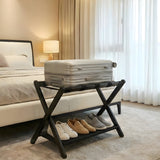 Garvee Estante Porta Equipaje de Bambú Plegable con Estante Inferior de Lona para Habitación Negro - Negro