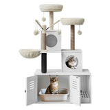 Garvee Caja de Arena para Gatos con Arbol Rascador Incorporado Estructura Resistente y Almacenamiento Oculto, Blanco