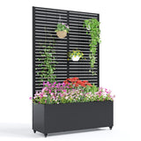 Garvee Jardinera Elevada de Acero Galvanizado con Enrejado y Ruedas Divisor de Privacidad 118x40x180cm Negro