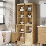 Garvee Armario Alto y Estrecho de MDF y PB con Puerta de Vidrio para Baño o Recibidor Color Natural