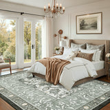 Garvee Alfombra Lavable de Poliéster con Base TPR Diseño Floral Impreso para Salón o Dormitorio 200x290cm Gris