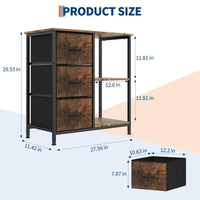 Garvee Archivador Rodante de 3 Cajones con Soporte para Impresora Estructura de Acero y MDF Estantes Abiertos para A4 Marrón Rústico