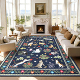Garvee Alfombra Amplia Lavable Antideslizante Diseño Floral de Gato Suave Pelo Bajo para Salón Dormitorio o Habitación Infantil 200x290cm Azul