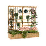 Garvee Jardinera Elevada de Madera de Dos Niveles con Enrejado y Techo Macetero Vertical de Abeto con Sistema de Drenaje 125x41x160 cm Amarillo - Madera Natural