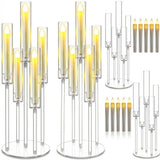 Garvee Set de 4 Candelabros de Acrílico de 5 Brazos Portavelas Transparente Centro de Mesa Elegante para Bodas y Fiestas - 