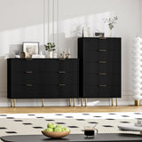Garvee Comoda Moderna Ancha de Madera Resistente con Seis Cajones Acanalados y Tiradores Metalicos, 120 cm Negro