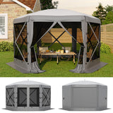 Garvee Gazebo Plegable Hexagonal de 4m Montaje Rápido con Cortavientos y Paredes de Malla Resistente al Viento para Eventos al Aire Libre Gris - Gris