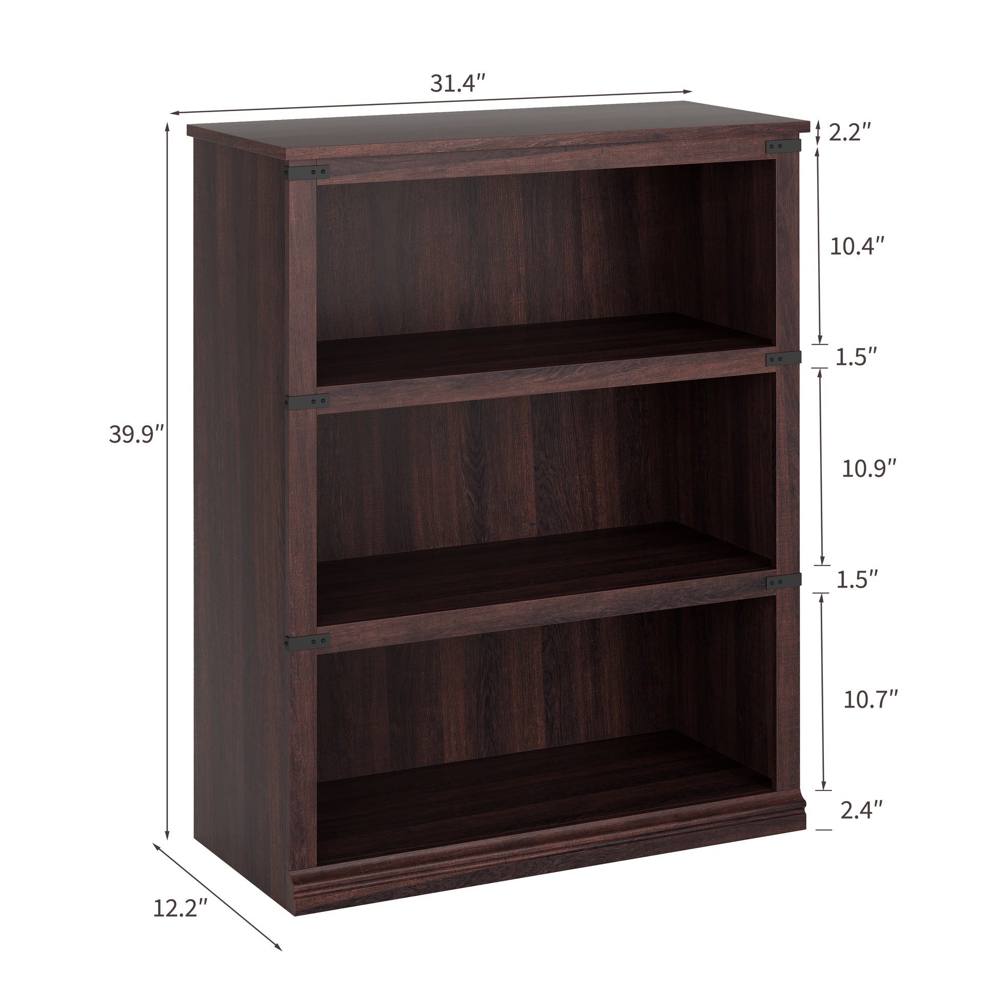 Garvee Librería Vintage de 3 Niveles con Estructura Robusta de Gran Capacidad para Lectores en Oficina o Salón 80x30x101cm Color Cerezo