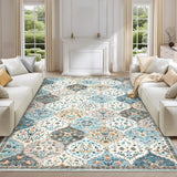 Garvee Alfombra Vintage Floral para Salón Estilo Oriental de Pelo Corto Antideslizante Lavable y Suave para Dormitorio 200x290cm Azul Camel